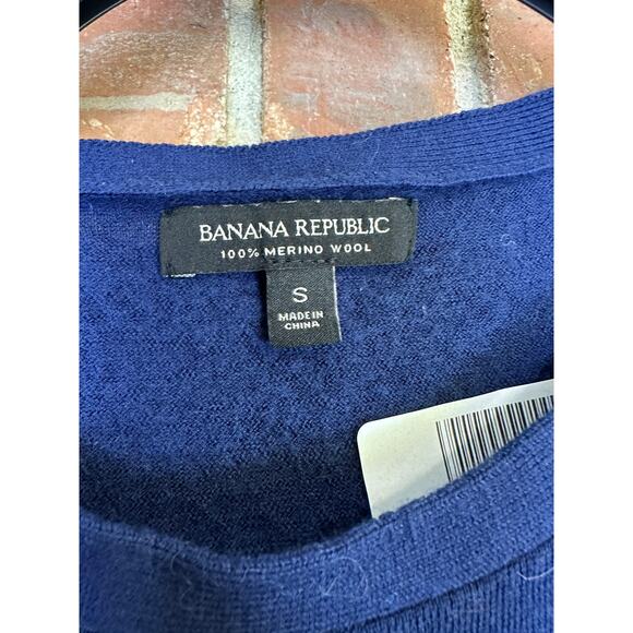 Banana Republic Womens 100% Merino Wool Tie Up Cut Out Sleeve Blue Sweater Small - Picture 2 of 7